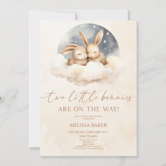 Twee kleine konijntjes zijn op weg naar een tweeli kaart (Voorkant)