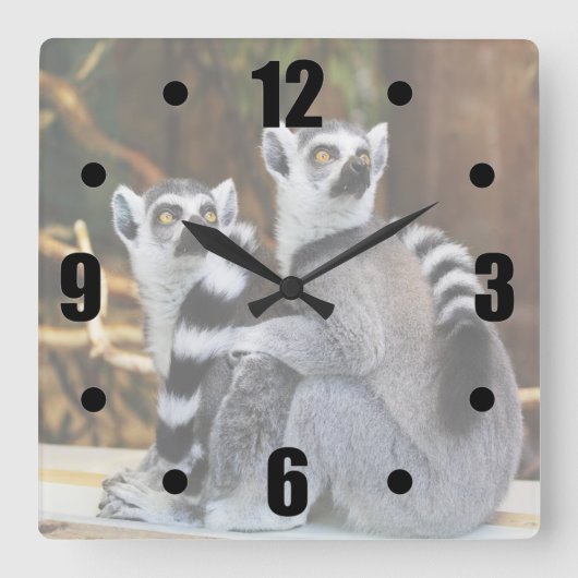 Twee kleine Lemurs Vierkante Klok (Voorkant)