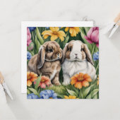 Twee kleine Lop konijntjes Kaart (Voorkant / Achterkant in situ)