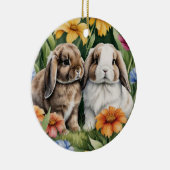 Twee kleine Lop konijntjes Keramisch Ornament (Rechts)