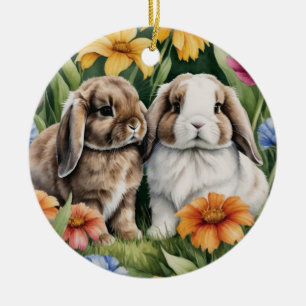 Twee kleine Lop konijntjes Keramisch Ornament