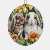Twee kleine Lop konijntjes Keramisch Ornament (Links)