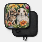 Twee kleine Lop konijntjes Pannenlap (Voorkant / Achterkant)