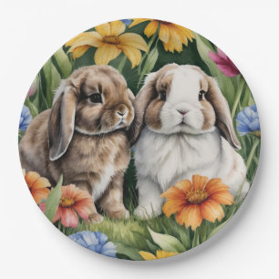 Twee kleine Lop konijntjes Papieren Bordje