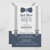 Twee kleine Mannen Baptisme-uitnodiging, blauw, gr Kaart (Voorkant / Achterkant)