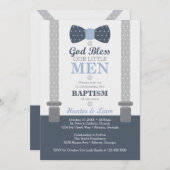 Twee kleine Mannen Baptisme-uitnodiging, blauw, gr Kaart (Voorkant / Achterkant)