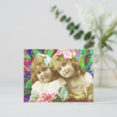 Twee  kleine meisjes digitale kunst briefkaart (Staand voorkant)