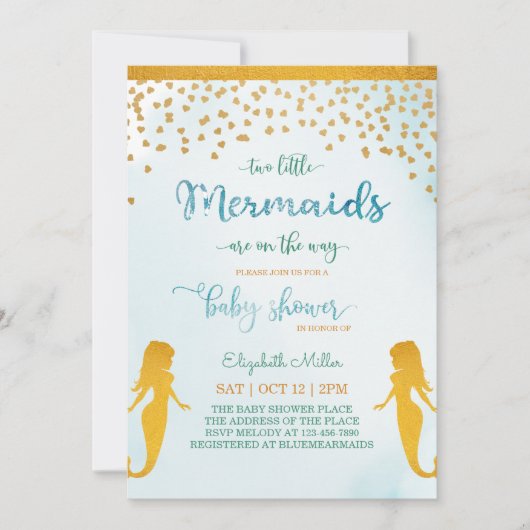 Twee kleine Mermaids Theme Twin Girls Baby shower Kaart (Voorkant)