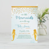 Twee kleine Mermaids Theme Twin Girls Baby shower Kaart (Staand voorkant)