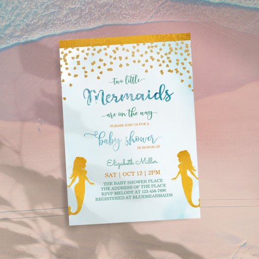Twee kleine Mermaids Theme Twin Girls Baby shower Kaart