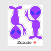 Twee kleine Paarse Blauwe Oog Vrede Aliens Sticker (Vel)
