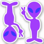 Twee kleine Paarse Blauwe Oog Vrede Aliens Sticker (Voorkant)