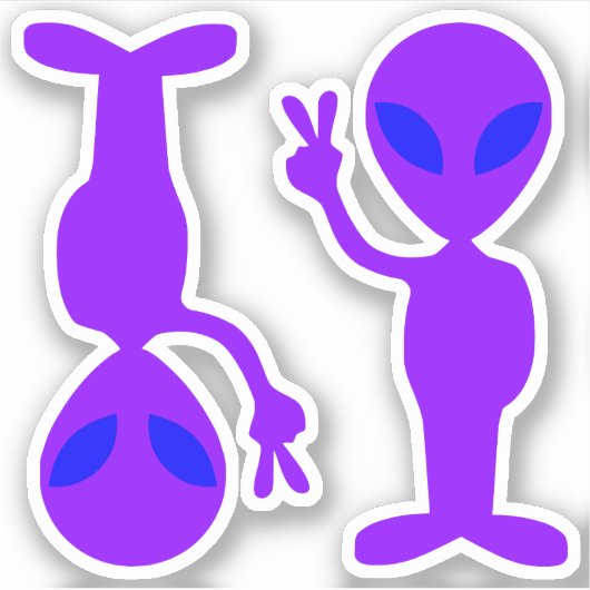Twee kleine Paarse Blauwe Oog Vrede Aliens Sticker (Voorkant)