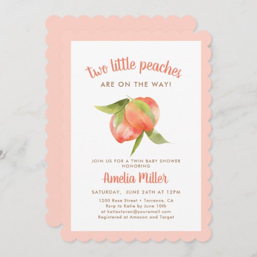 Twee Kleine Perziken Tweeling Baby Shower Kaart (Voorkant / Achterkant)