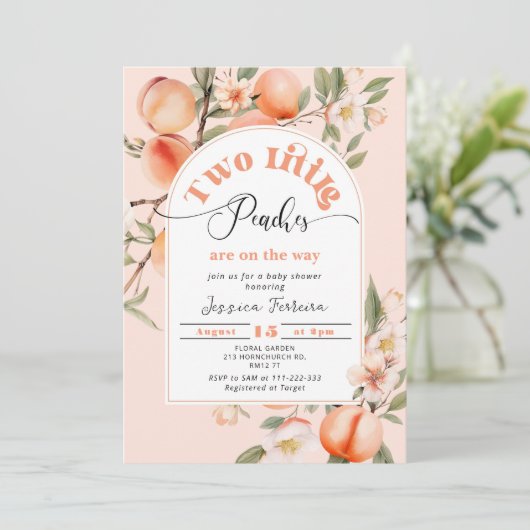 Twee kleine perziken zijn op de weg tweeling douch kaart (Staand voorkant)