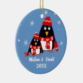 Twee kleine pinguïns aangepaste kerst keramisch ornament (Rechts)