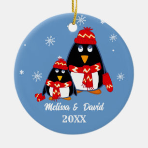 Twee kleine pinguïns aangepaste kerst keramisch ornament