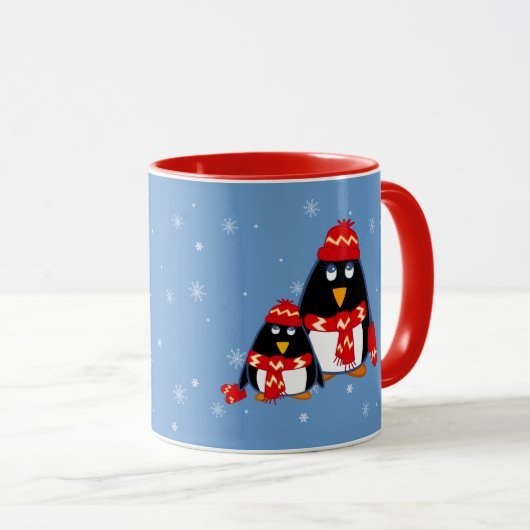 Twee kleine pinguïns aangepaste naam Kerstcadeau Mok (Voorkant rechts)