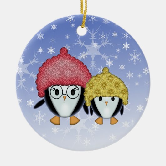 Twee kleine pinguïns kerstversiering keramisch ornament (Voorkant)