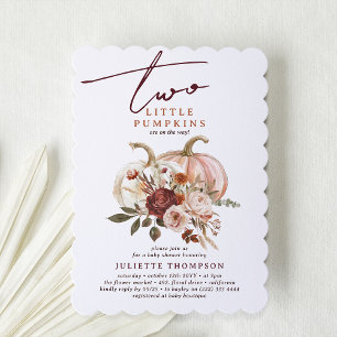 Twee kleine pompoenen Autumn Bloom Twin Baby showe Kaart