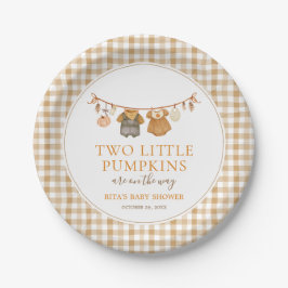 Twee Kleine Pompoenen Herfst Tweeling Baby Shower Papieren Bordje