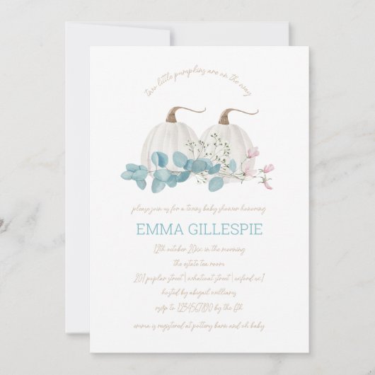 Twee kleine pompoenen Herfst Twins Baby shower Kaart (Voorkant)