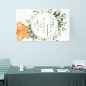 Twee kleine pompoenen met baby shower achtergrond spandoek (Beurs)