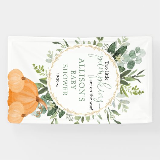 Twee kleine pompoenen met baby shower achtergrond spandoek (Horizontaal)