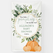 Twee kleine pompoenen met baby shower achtergrond spandoek (Verticaal)