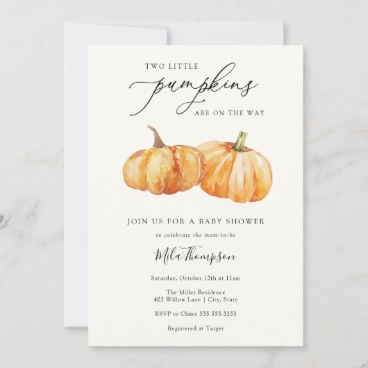 Twee kleine pompoenen met twee Baby showers uitnod Kaart (Voorkant)