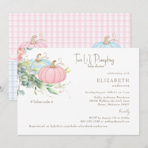 Twee kleine pompoenen roze & blauwe baby shower kaart