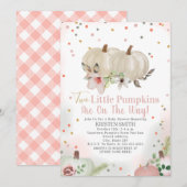 Twee Kleine Pompoenen Roze Bloem Meisje Baby Showe Kaart (Voorkant / Achterkant)