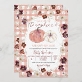 Twee Kleine Pompoenen Roze Bloemige Tweeling Baby  Kaart (Voorkant / Achterkant)