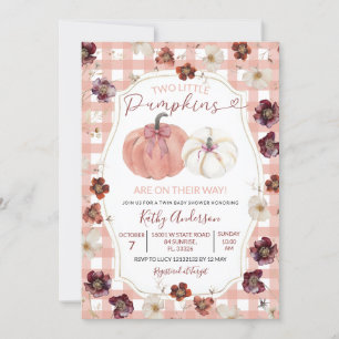 Twee Kleine Pompoenen Roze Bloemige Tweeling Baby  Kaart