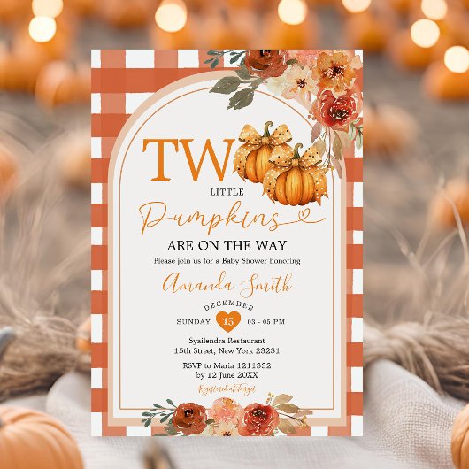 Twee kleine pompoenen Sinaasappel Gingham Baby sho Kaart