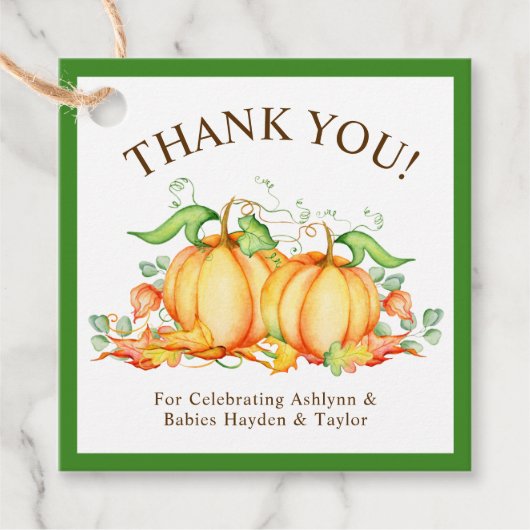 Twee kleine pompoenen tweeling Baby shower dank u Bedankjes Labels (Voorkant)