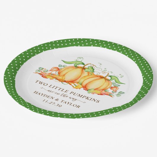 Twee kleine pompoenen tweeling Baby shower Papieren Bordje (Gekanteld)