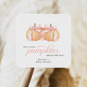 Twee Kleine Pompoenen Tweeling Baby Shower Vierkante Sticker