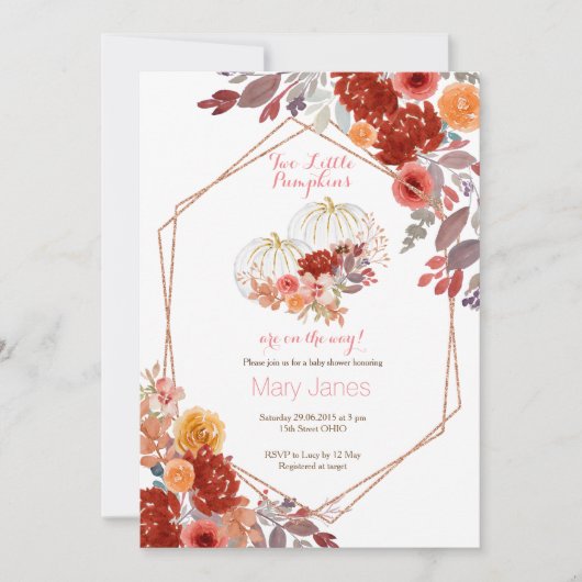 Twee kleine pompoenen uitnodiging Twin Marsala (Voorkant)