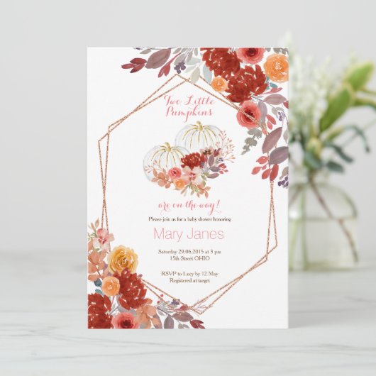 Twee kleine pompoenen uitnodiging Twin Marsala (Staand voorkant)