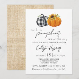 Twee kleine pompoenen zonnebloemen Baby shower Kaart