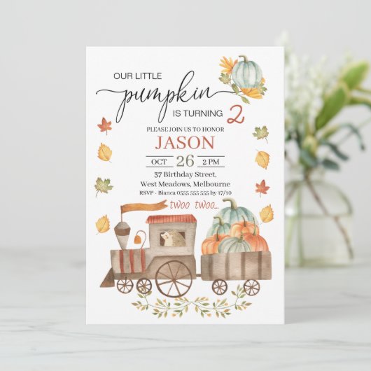 Twee kleine pompoentram voor twee weken, tweede ve kaart (Staand voorkant)