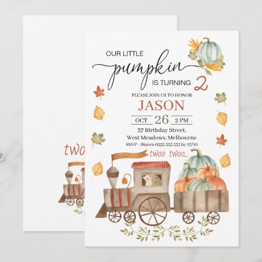 Twee kleine pompoentram voor twee weken, tweede ve kaart (Voorkant / Achterkant)