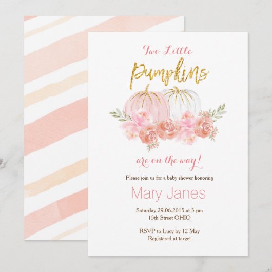 Twee kleine pompoenuitnodiging Twin nodig Kaart (Voorkant / Achterkant)