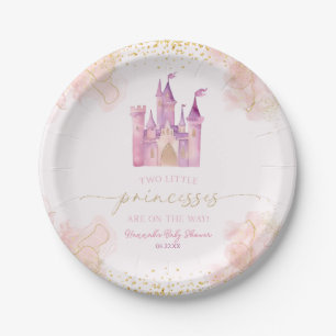Twee kleine prinsessen Castle Twins Baby shower Papieren Bordje