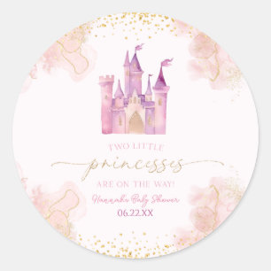 Twee kleine prinsessen Castle Twins Baby shower Ronde Sticker