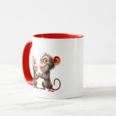 Twee kleine rigolos apen houden hun hand vast. mok (Voorkant links)