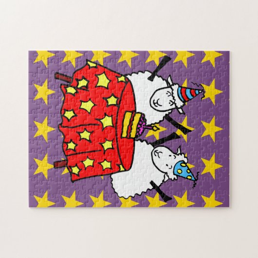 Twee kleine schapen op een feestje legpuzzel (Horizontaal)