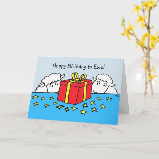 Twee kleine schapen verjaardagscadeau kaart (Gele Bloem)