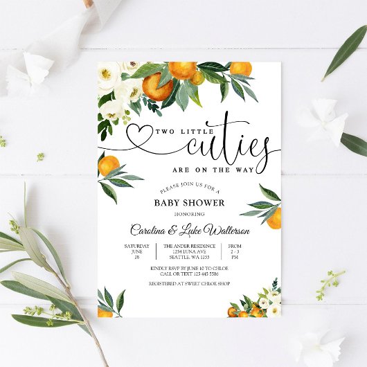 Twee Kleine Schatjes Baby Shower Uitnodiging